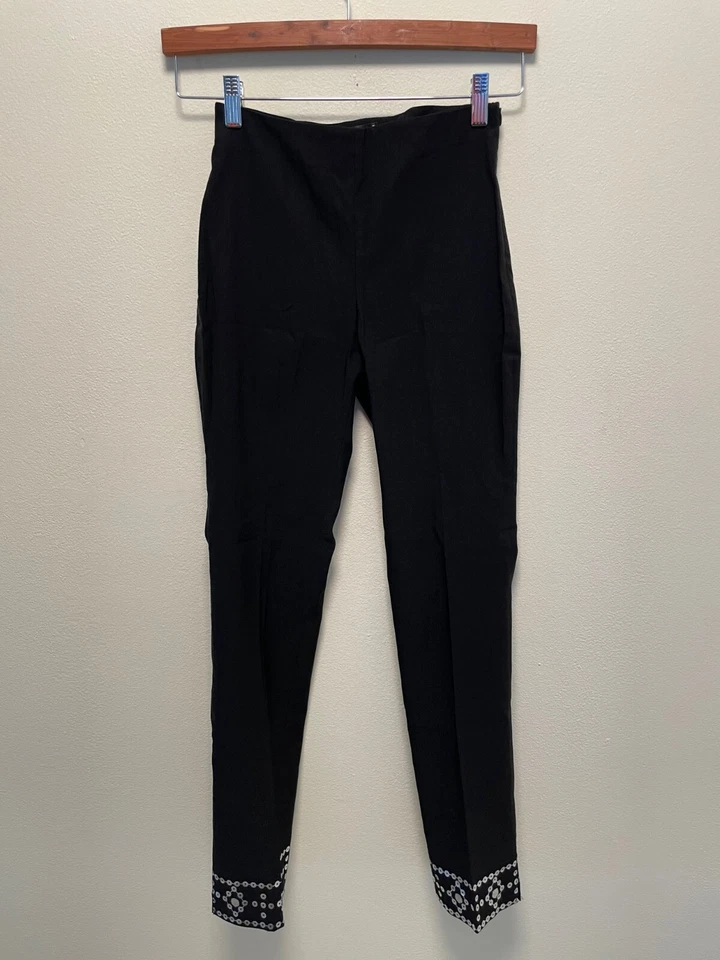 Vintage Bebe Womens Pants Size 2 Black Sequin Hem Skinny Leg Rave Club 90s Y2K - Image 1 of 4