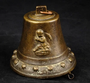 CAMPANA BRONZO ANGELI FIORI SUONO CHIARO DECORATIVA 3,8 KG ITALIA ITALY 19° JH. - Foto 1 di 12