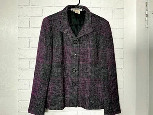 Carlisle Jacket Pink Grey Black Weave Tweed Wool Blend Button Snap Size16Vintage - Picture 1 of 12