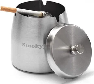 Ashtray Patio Windproof Silver Stainless Steel Smokeless Tabletop Balcony Medium - Picture 1 of 7