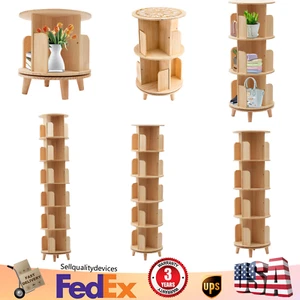 360° Rotating Bookshelf Wood Bookcase Storage Shelf Freestanding Display Rack US - Picture 1 of 60