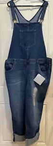 Salopette bavaglino jeans blu denim AG taglia 22W punto risvolto orlo grezzo caviglia nuova con etichette - Foto 1 di 13