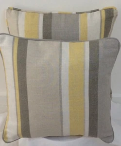 laura ashley Eaton Stripe camomile fabric Cushion Cover 16" Piped - Picture 1 of 5