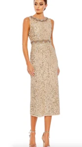 MAC DUGGAL 10739 EMBELLISHED SLEEVELESS HIGH NECK GOLD MIDI DRESS sz 4 - Picture 1 of 4