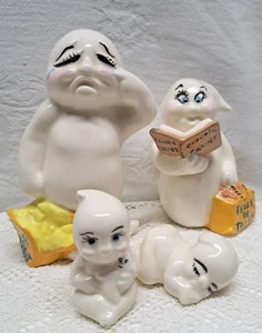 Vintage Heavy Ceramic Ghosts Halloween Hand Painted Four Total Various Sizes - Picture 1 of 14