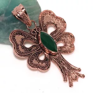 Copper Plated Green Onyx Jewellery Pendant Handmade Gemstone Size 1.7" GW - Picture 1 of 3