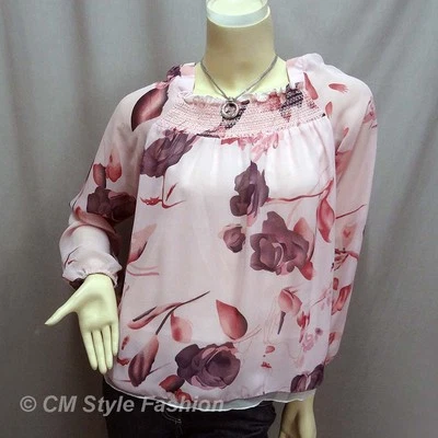 Blusa Boho Top Rosa Hada Floral Chifón Acampanada S Foto 1 de 4