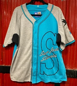 Vintage San Jose Sharks Button Up Shirt Jersey Men's Medium Starter NHL Hockey - Picture 1 of 7