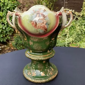 More details for antique crackle porcelain gilt urn vase depicting renaissance lady &amp; putti angel