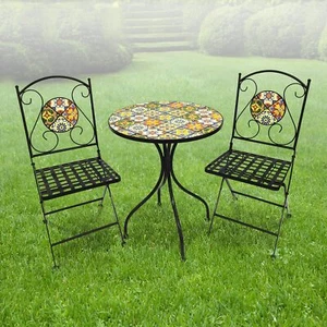 Mosaik Gartenset Gartenstühle Mosaiktisch wählbar Rustikal Rund klappbar - Bild 1 von 12