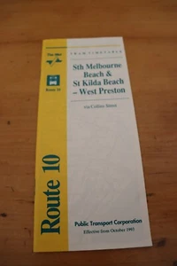 Melbourne tram timetable - route 10 Sth Melb & St Kilda Bch to West Preston - Picture 1 of 1