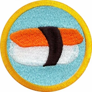 Sushi Eating Merit Badge Embroidered Iron-on Patch - Picture 1 of 1