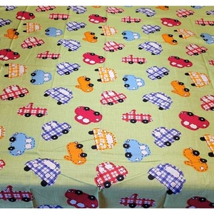 Cotton Fabric Plaid Cars Green Background Kids Quilt  51" x 44" Joann Blue Red - Picture 1 of 6
