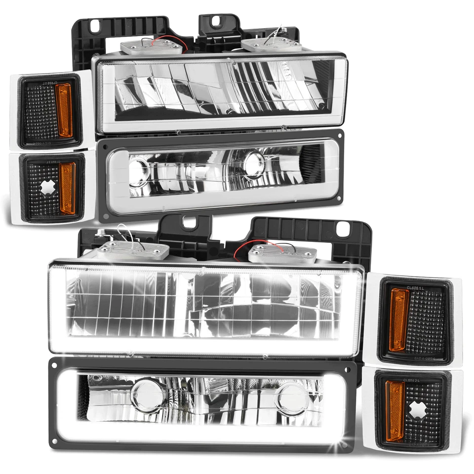 Faro Fit 94-00 Chevy C/K U-LED DRL + señal de parachoques + lámparas de esquina negro/ámbar Foto 1 de 4