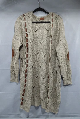 Pol 开襟粗针织连帽掸子开衫 Med 弯贴 — 第 1/4 张图片