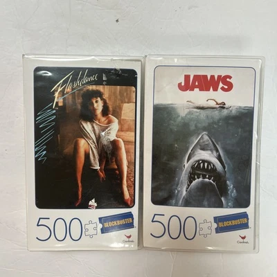 JAWS / Flashdance 500  PIECE MOVIE PUZZLE  Blockbuster  Open Box CARDINAL  18x24 - Image 1 of 2