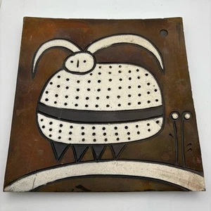 Doug Delind Raku Pottery Goat Sheep Abstract Cubist Wall Hanging Signed - Picture 1 of 5