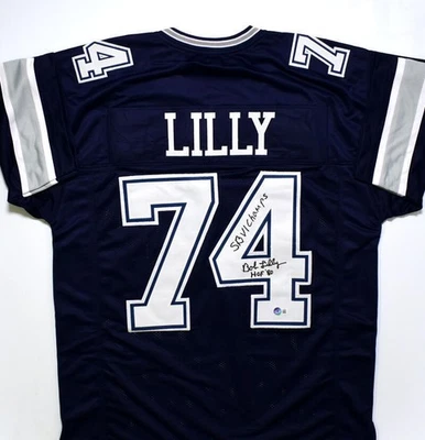 Camiseta deportiva Bob Lilly autografiada azul estilo profesional con 2 inscripciones - Beckett con holograma Foto 1 de 4