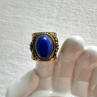 Anillo Vanessa Mooney Vintage Latón con Piedra Azul Ovalada Declaración Tamaño Ajustable Foto 1 de 4