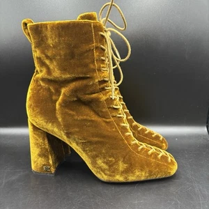 Womens Sam Edelman Lace Up Boots Shoes Carney Rust velvet Size 7.5 Vintage Style - Picture 1 of 14
