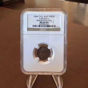 1864 Patriotic Civil War Token F-49/343 A, NGC MS62BN "Union Forever" TONED - Picture 1 of 5