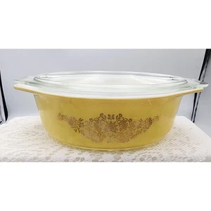 Vintage Pyrex Casserole Dish 043 1.5 qt. with Gold Floral Design and Lid 943 C 1 - Picture 1 of 12