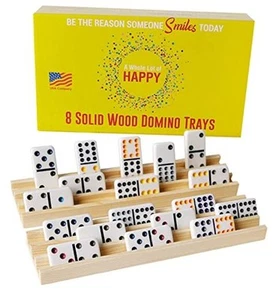 Wooden Domino Train Domino Trays – 8 Solid Wood Felt Bottomed Domino Holders 3  - Picture 1 of 7