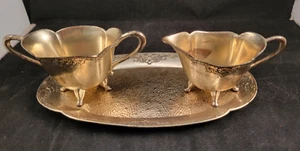 Metal Gold Toned Cream And Sugar Service Set - Picture 1 of 16