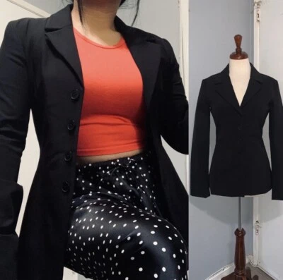Zara Women Black Long Sleeves Tailored Blazer with Buttons Size XL Shoulder Pads - Image 1 of 4