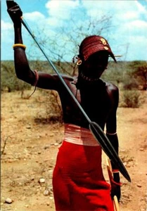 Kenya, East Africa SAMBURU TRIBESMAN Hunting Spear~Native Dress 4X6 Postcard - Picture 1 of 2