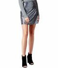 Kensie Womens Pull-on Silver Sequin Straight Mini Skirt Lead Gray Size Small