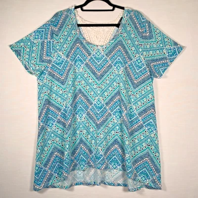 YOUNGIQUE женщин 3 X (подходит 2 X) верхний свитер кружева назад изогнутый подол синий бирюзовый H2 - Изображение 1 из 4