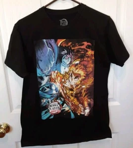 Demon Slayer Black Adult T-Shirt Mugen Train Movie Fire Ice Battle Medium - Picture 1 of 5