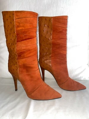 Botas Narciso Rodriguez Avestruz Y Tacón Gamuza Talla 10.5 Foto 1 de 4