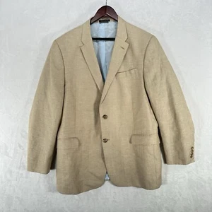 Tommy Hilfiger Jacket Mens 46 Long Beige Linen Blend Coastal Blazer Beachy Lined - Picture 1 of 14
