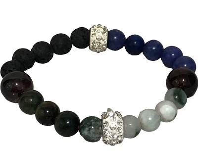 Adjustable Chakra Bracelet with Healing Stones and Charms Yoga Meditation Bangle - Image 1 of 4