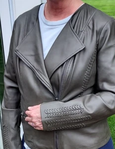 ALFANI Women's Size Small Faux Leather Detailed Jacket Olive Green - Picture 1 of 14