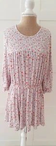 Maite Kelly Collection Ladies White Grey Print Shirred Short Dress/ Top Size 10 - Picture 1 of 5