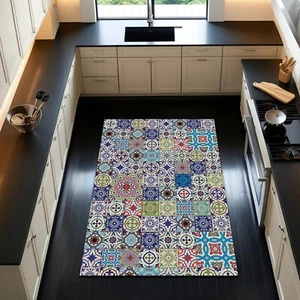 Mosaic Tile Pattern Modern Kitchen Carpet Boho Bathroom Mat Ceramic Decor - Picture 1 of 4