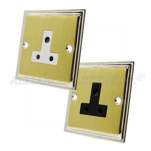 Slimline Polished Brass with Chrome Edges Pin 5A / 2A Socket 1 Gang Unswitched - Picture 1 of 5