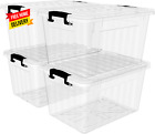 18Qt*4 Plastic Storage Bins, Clear Lidded Storage Box, Stackable, 18Quart, Set o