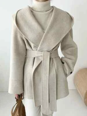 Mujeres Otoño Invierno Chaqueta con Capucha Damas Elegante Color Sólido Con Cordones Prendas Exteriores Foto 1 de 4