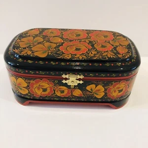 Handgefertigte und bemalte Holz Blumen Schmuck Box Lack Oberfläche - Bild 1 von 6