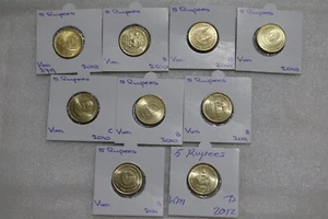 INDIA 5 RUPEES - 9 COINS COLLECTION B49 #1442 - Picture 1 of 3