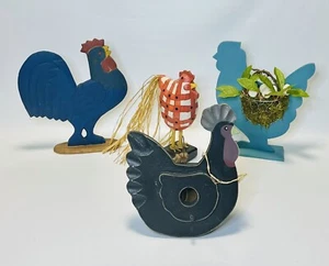 Wooden Farm House Home Kitchen Decor Chicken Hen Rooster Birdhouse Lot Of 4 - Picture 1 of 17