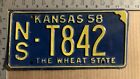 1958 Kansas truck license plate NS-T842 YOM DMV Ness very tough paint year 14814