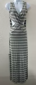 Feathers Gray Striped Maxi Dress Keyhole Sides Size L BodyCon - Picture 1 of 11