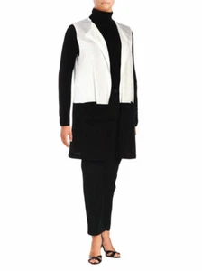 VINCE CAMUTO Size M Colorblocked Sleeveless Duster Vest WHITE BLACK - Picture 1 of 1