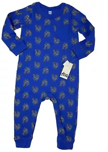 NWT Tea Collection Baby Boys Girls 12-18 Months Blue Farm Chicken Rooster Romper - Picture 1 of 8