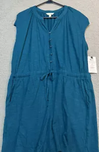 Terra & Sky Knit Romper Women’s Plus Size 1X (16-18W)Button Front Turquoise New - Picture 1 of 5